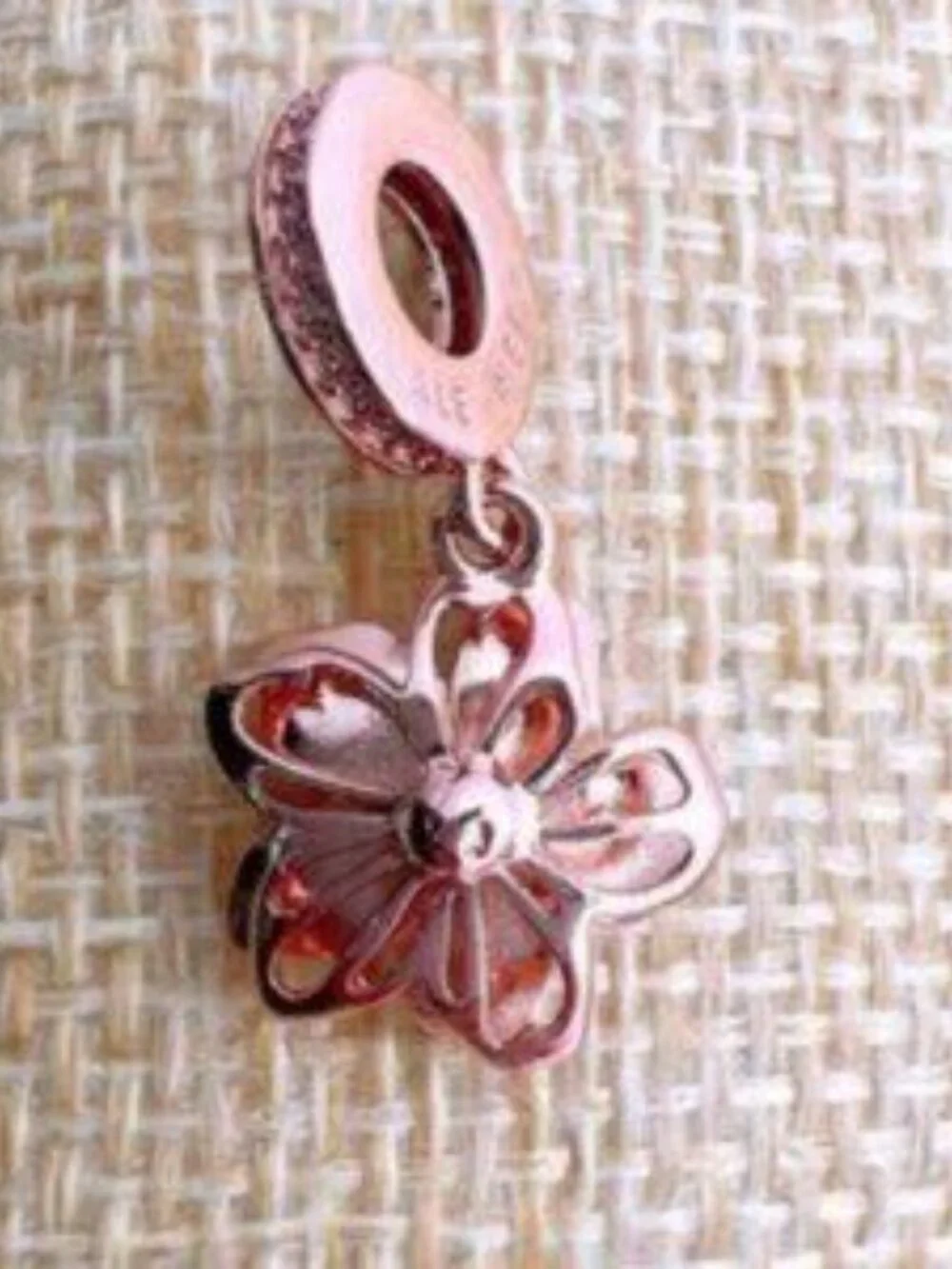 Rose Gold Plated Cherry Blossom Dangle Charm Fits Pandora Charm Bracelets